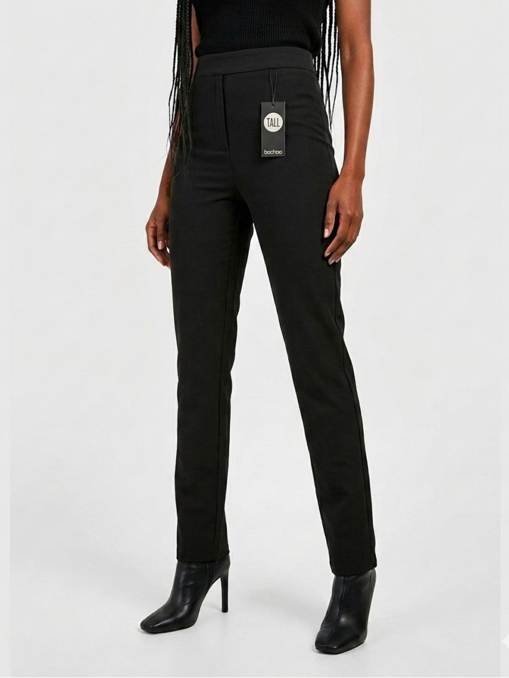 Boohoo Black Straight Leg High Waist Trousers